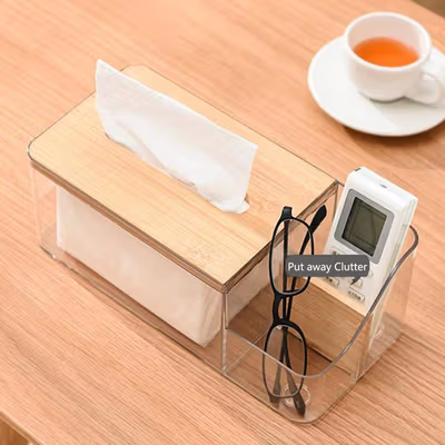 KEDELACK Kotak Tisu Kayu Serbaguna Tissue Box Organizer 25x12x9.5cm - KE25 - Transparent — gambar 3
