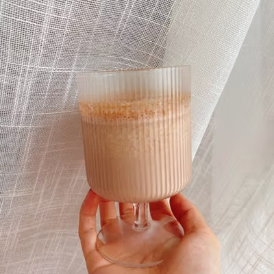Dozzlor Gelas Kaca Aesthetic Pudding Vertical Stripe Glass 240ml - KT010 - Transparent — gambar 3