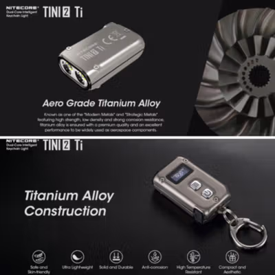NITECORE Senter LED OSRAM P8 Rechargeable Waterproof IP54 500 Lumens - TINI2 Ti - Silver — gambar 3