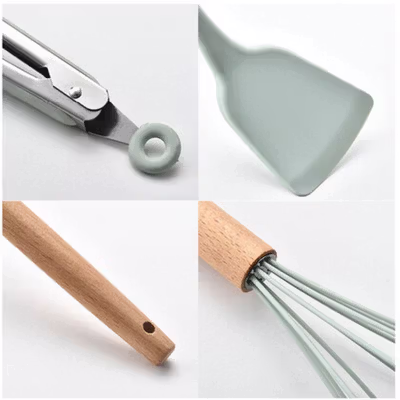 GLANYOMI Set Spatula Silikon Alat Masak Dapur Sutil Tahan Panas 9 PCS - KT397 - Blue — gambar 3