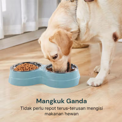 KOVELY Tempat Makan Hewan Peliharaan Anjing Double Bowl - CFB33 - Blue — gambar 3