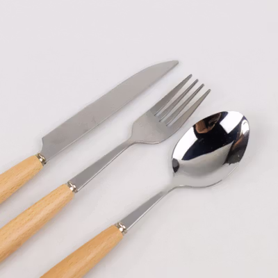 BearPaw Set Alat Makan Perlengkapan Sendok Garpu Wooden Cutlery 3 PCS - KA2020 - Silver — gambar 3