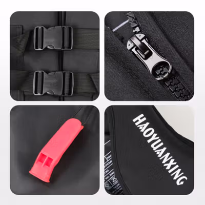 HAOYUANXING Jaket Pelampung Renang Dewasa Life Jacket Water Sport Vest M - JR-38 - Black — gambar 3