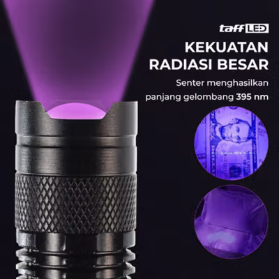 TaffLED Pocketman Senter UV Ultraviolet Mini Rechargeable 395nm - P1UV - Black — gambar 3