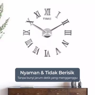TaffHOME Jam Dinding Besar DIY Quartz Giant Wall Clock 90-100cm - DIY-106 - Silver — gambar 3