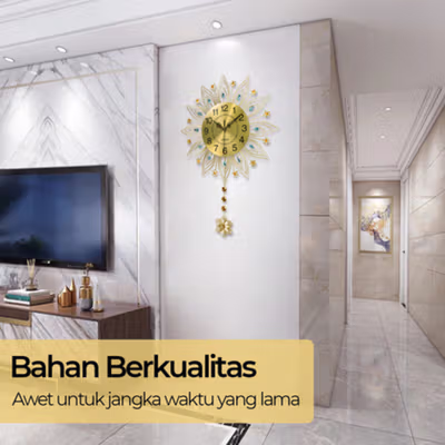 TaffHOME Jam Dinding Bulat Quartz Clock Geometric Pendulum 44 cm - H79B - Golden — gambar 3