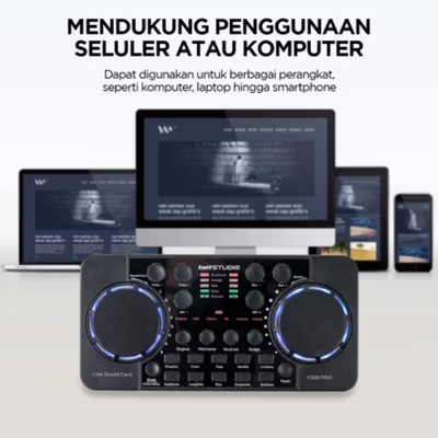 TaffSTUDIO Audio Bluetooth USB External Soundcard Live Microphone - V300 Pro - Black — gambar 3