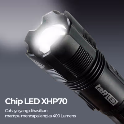 TaffLED Senter LED XHP70 Tactical Zoomable Head IP65 400 Lumens - P7 - Black — gambar 3
