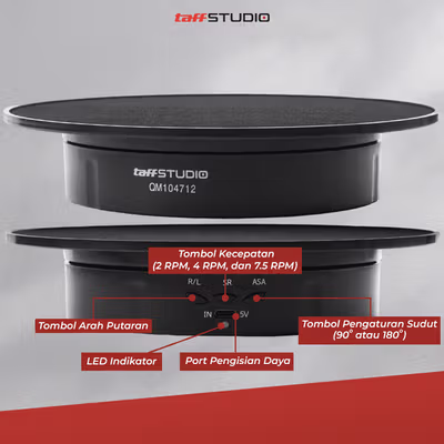 TaffSTUDIO Alas Putar Fotografi Suede Rotating 360 Turntable 20cm - QM104712 - Black — gambar 3