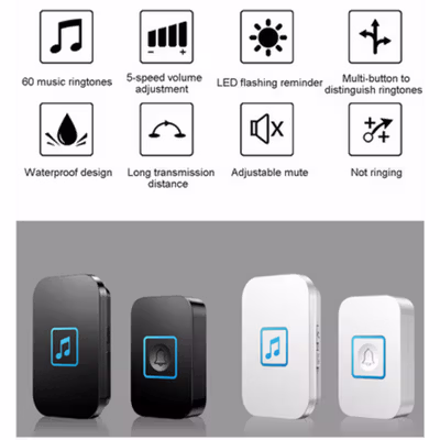 Bel Pintu Wireless Doorbell LED 60 Tunes Receiver & Transmitter - A86 - Black — gambar 3