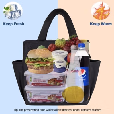 Sharldin Tas Bekal Tahan Panas Dingin Aluminium Foil Insulated Bag - H25 - Black — gambar 3