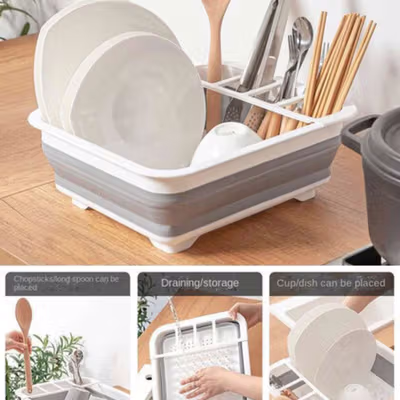 Asy Rak Pengering Dapur Piring Gelas Foldable Collapsible - QW-822 - Gray — gambar 3