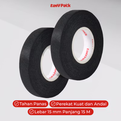 TaffPACK Lakban Kain Pembungkus Kabel Tape Heat-resistant 15M 15mm - TF12 - Black — gambar 3