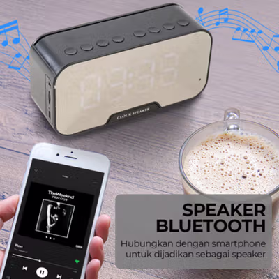 Bannixing Jam Alarm Clock with Bluetooth Active Speaker TF AUX FM - D-88E - Black — gambar 3