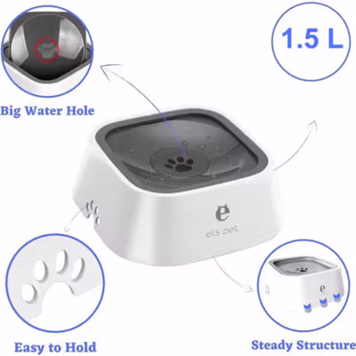 ELSPET Tempat Minum Anjing Kucing Pet Water Bowl 1.5L - ELS-B001 - White — gambar 3