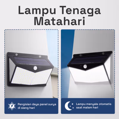 AMARYLLIS Lampu Dinding Solar Sensor Outdoor Waterproof Cool White 208 LED - AM200 - Black — gambar 3