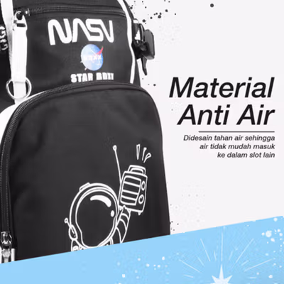 BADUXIAOXIANG Tas Ransel Sekolah Anak Astronot Waterproof Multilayer - SC44 - Black — gambar 3