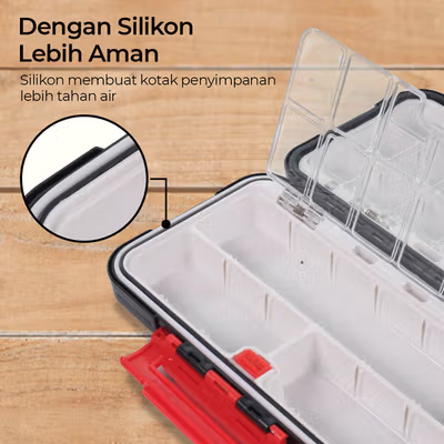TaffSPORT Kotak Perkakas Pancing Kail Umpan Waterproof Tackle Box L - DY029 - Black/Red — gambar 3