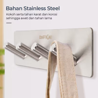 TaffHOME Gantungan Dinding Kapstok Hook Hanger 4 Hanger - MT30 - Silver — gambar 3