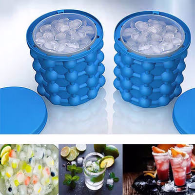 HAWXS Cetakan Es Batu Ice Cube Bucket 3D Silicone Mold - C01 - Blue — gambar 3
