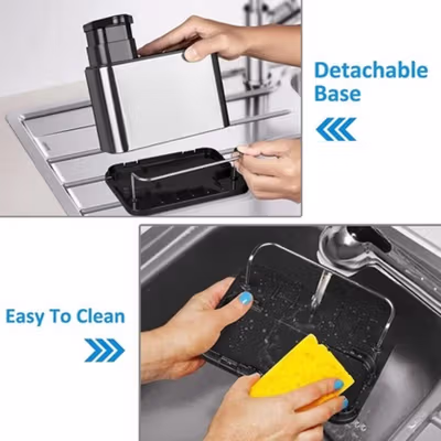 TESOT Dispenser Sabun Cuci Piring 3in1 Stainless Steel Sink Organizer - TH3700 - Silver — gambar 3