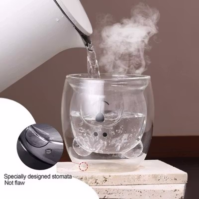 LETUZI Gelas Kaca Aesthetic Tahan Panas Double Wall Bear Glass 250ml - Transparent — gambar 3