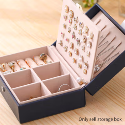 ANNGILL Kotak Perhiasan Aksesori Organizer Storage Jewelry Box - AN165 - Navy Blue — gambar 3