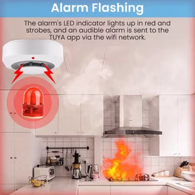 Earykong Tuya Smoke Detector WiFi Alat Pendeteksi Asap Kebakaran 85dB - TYSM-01 - White — gambar 3