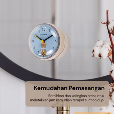 Hellobear Jam Dinding Tempel Wall Clock with Suction Cup Waterproof - V99 - White — gambar 3