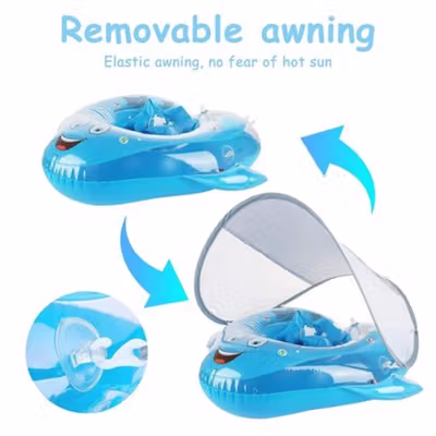 LEYOUME Ban Renang Anak Pelampung PVC Safety Swim Trainer Fish - FY080 - Blue — gambar 3
