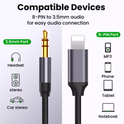 ChicRain Kabel Audio Speaker HiFi Lightning to AUX 3.5mm 1M for iPhone - VW-1 - Black/Silver — gambar 3