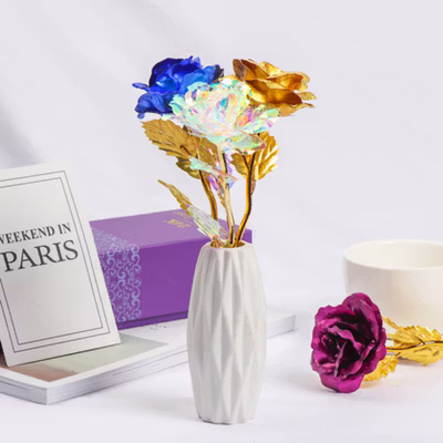 JIUZHO Bunga Mawar Dekorasi Artificial Rose Gold Foil Rose 24K - JZ-240 - Golden — gambar 3