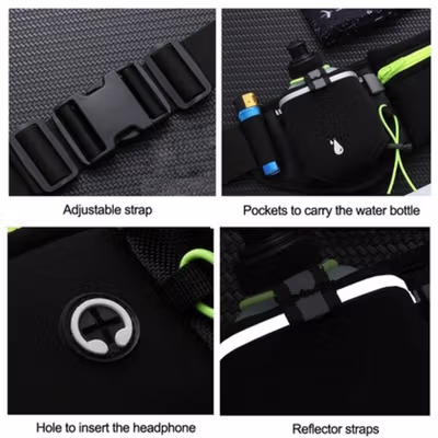 Babundo Tas Pinggang Olahraga Lari dengan 2 Botol Running Waist Bag - RUN051A - Black/Black — gambar 3