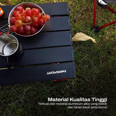 TaffSPORT Meja Lipat Outdoor Piknik Camping Portable Aluminium - 8826 - Black/Red — gambar 3