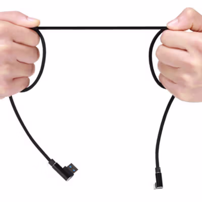 Kabel Data USB Type C Multifungsi Braided L Shape Cable 2.1A 1M - Black — gambar 3