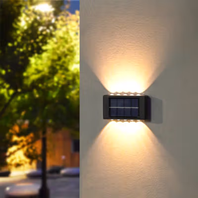 TaffLED Lampu Dinding Solar Outdoor Waterproof Warm White 10 LED - H6 - Black — gambar 3
