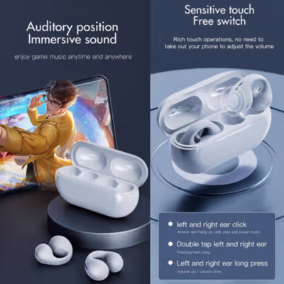 AIRFOX Earphone Bluetooth 5.3 TWS Open Ear Clip HiFi Surround - X22 - Black — gambar 3