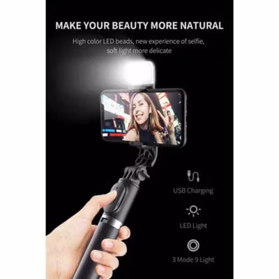 FANGTUOSI Tripod Hp Tongsis Monopod Portable Bluetooth with LED Light - QO2S - Black — gambar 3