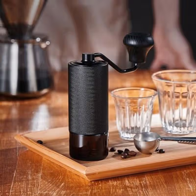 One Two Cups Penggiling Kopi Manual Coffee Grinder Burr Stainless - KF-15 - Black — gambar 3