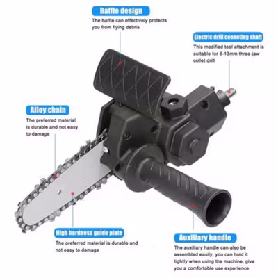 HILIXUN Adaptor Bor Gergaji Mesin Chainsaw Drill Converter 4 Inch - HX46 - Black — gambar 3