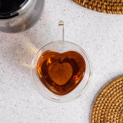 One Two Cups Cangkir Kopi Kaca Tahan Panas Double Wall Love Cup 150ml - Transparent — gambar 3