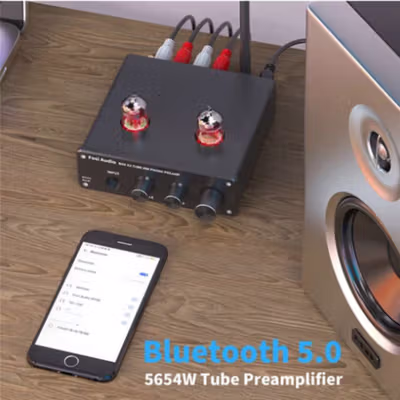 Fosi Audio Preamplifier Bluetooth Phonograph 5654 with Vacuum Tube - Box X3 - Black — gambar 3