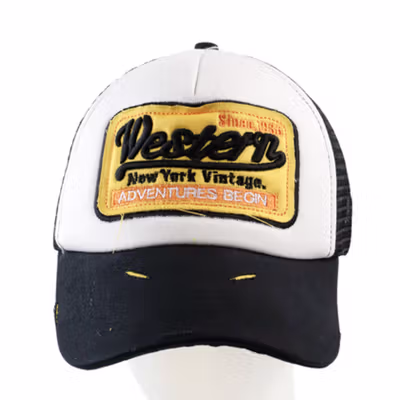 FLB Topi Trucker Jaring Mesh Hat Western New York Vintage - F207 - Black — gambar 3