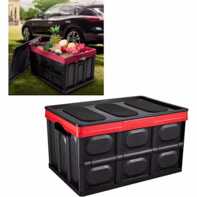 DECTHY Kotak Penyimpanan Lipat Bagasi Mobil Foldable Storage Box 30L - P1011 - Black/Red — gambar 3