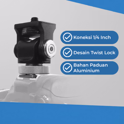 FRAFLOR Ball Head Camera Monitor Adjustable Pan Tilt Hot Shoe 1/4 Inch - FR180 - Black — gambar 3