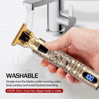 VINTAGE Alat Cukur Rambut Elektrik Hair Trimmer LCD USB with 4 Comb - T9 - Black Gold — gambar 3