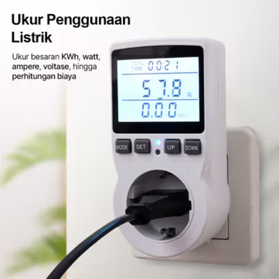 CMS Stop Kontak Watt Meter Overload Cost Alarm Digital Display - PM04-B - White — gambar 3