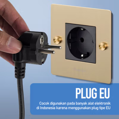 QISHI Kabel Power 3 Pin 16A 250V EU Plug 1.5M - 168B11 - Black — gambar 3