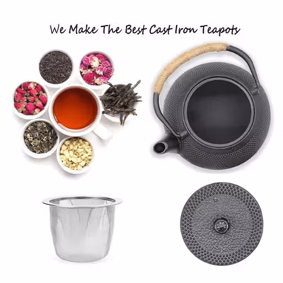 UPORS Teko Teh Besi Tahan Panas dengan Saringan Chinese Teapot 1.2L - JJ0008 - Black — gambar 3