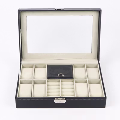 Rhodey Kotak Jam Tangan dan Perhiasan Organizer Box - Black — gambar 3